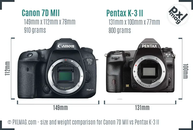 Canon 7D MII vs Pentax K-3 II size comparison
