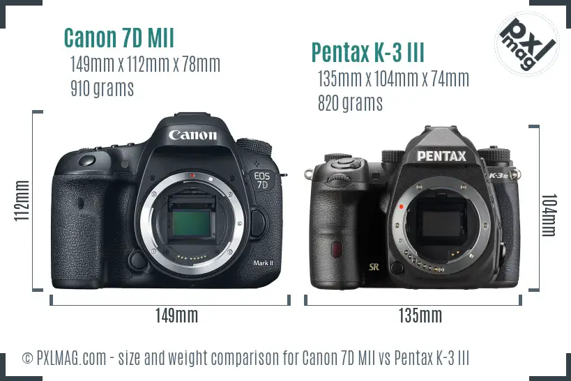 Canon 7D MII vs Pentax K-3 III size comparison