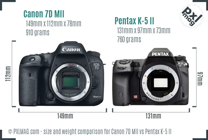 Canon 7D MII vs Pentax K-5 II size comparison
