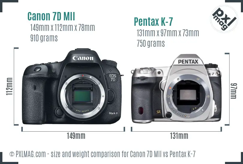 Canon 7D MII vs Pentax K-7 size comparison