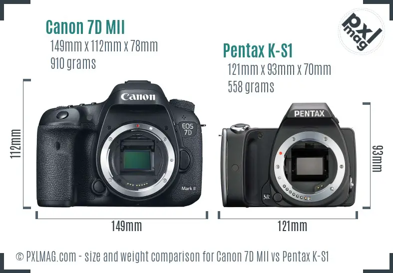 Canon 7D MII vs Pentax K-S1 size comparison