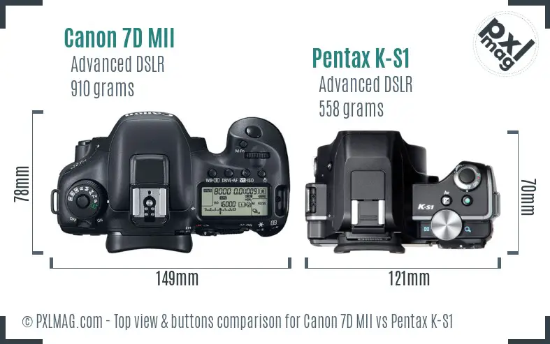 Canon 7D MII vs Pentax K-S1 top view buttons comparison