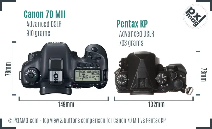 Canon 7D MII vs Pentax KP top view buttons comparison