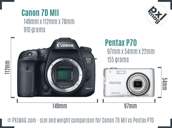 Canon 7D MII vs Pentax P70 size comparison