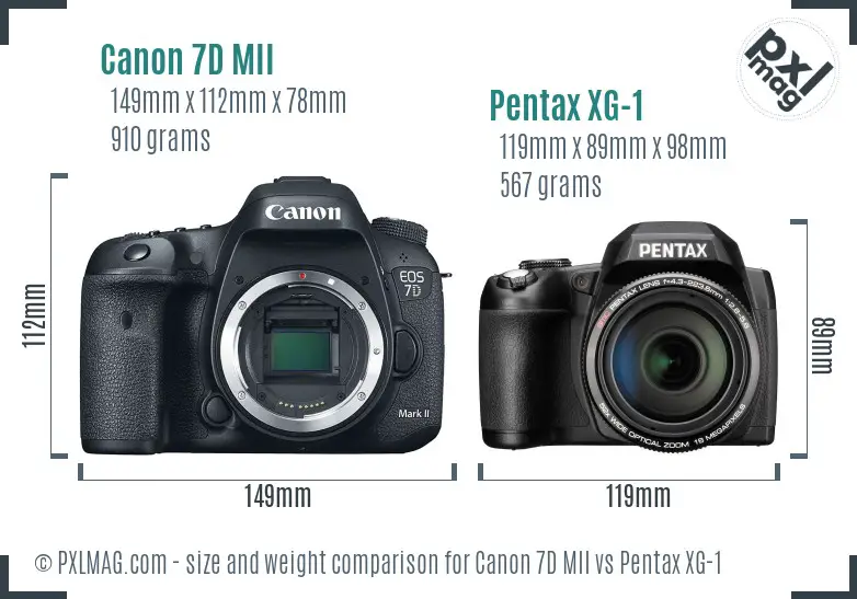 Canon 7D MII vs Pentax XG-1 size comparison