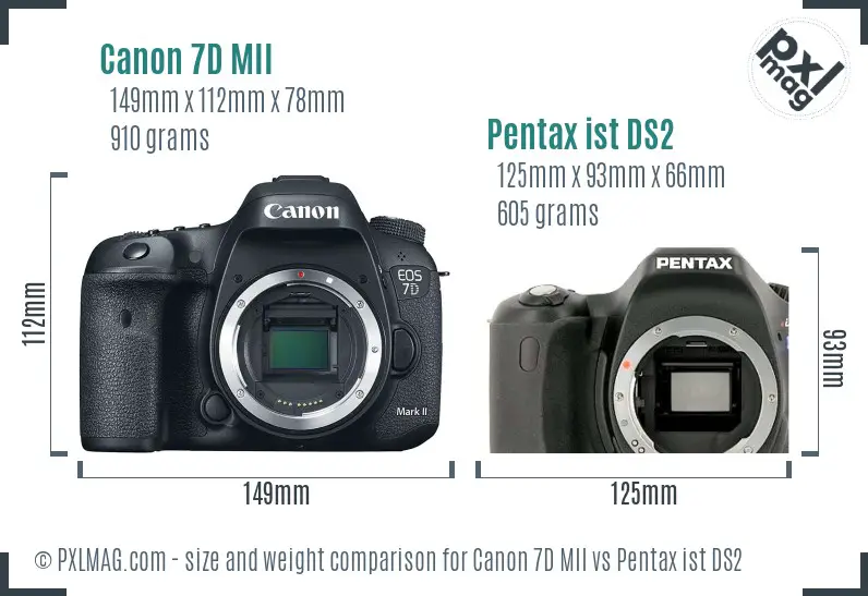 Canon 7D MII vs Pentax ist DS2 size comparison