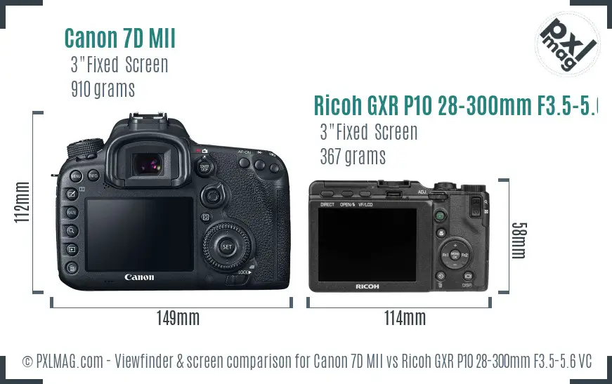 Canon 7D MII vs Ricoh GXR P10 28-300mm F3.5-5.6 VC Screen and Viewfinder comparison