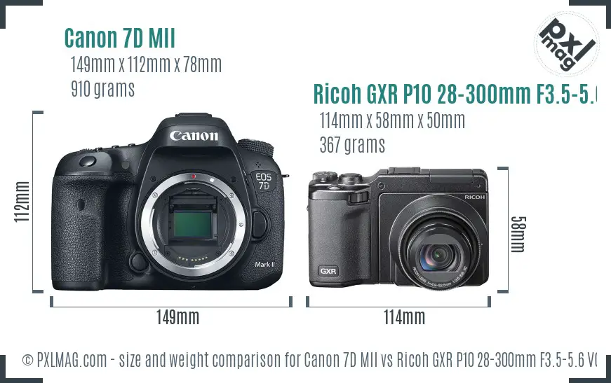 Canon 7D MII vs Ricoh GXR P10 28-300mm F3.5-5.6 VC size comparison