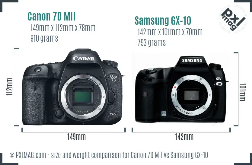 Canon 7D MII vs Samsung GX-10 size comparison