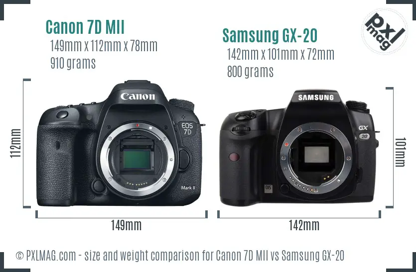 Canon 7D MII vs Samsung GX-20 size comparison