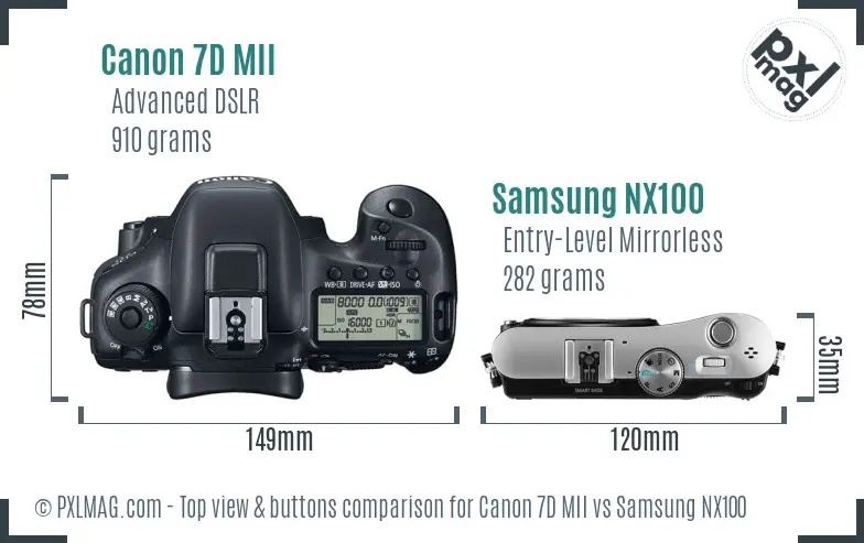 Canon 7D MII vs Samsung NX100 top view buttons comparison