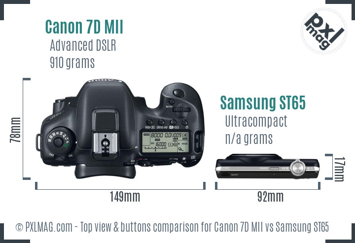 Canon 7D MII vs Samsung ST65 top view buttons comparison