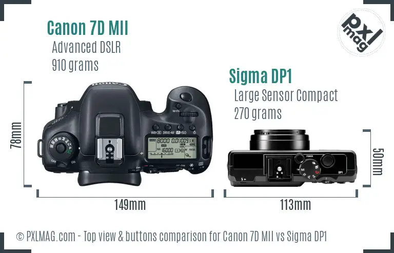 Canon 7D MII vs Sigma DP1 top view buttons comparison Canon 7D MII vs Sigma DP1 top view buttons comparison