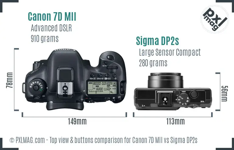 Canon 7D MII vs Sigma DP2s top view buttons comparison Canon 7D MII vs Sigma DP2s top view buttons comparison
