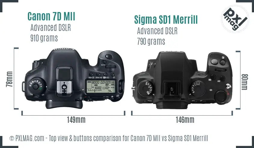 Canon 7D MII vs Sigma SD1 Merrill top view buttons comparison