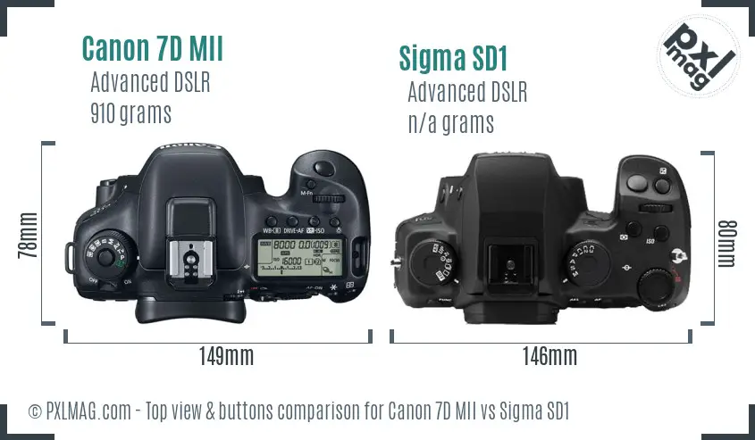 Canon 7D MII vs Sigma SD1 top view buttons comparison