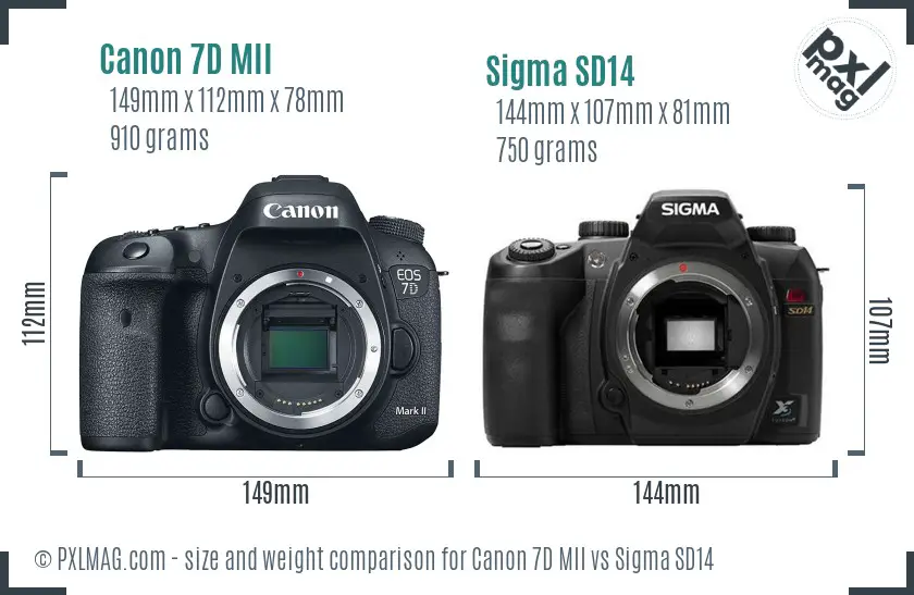 Canon 7D MII vs Sigma SD14 size comparison