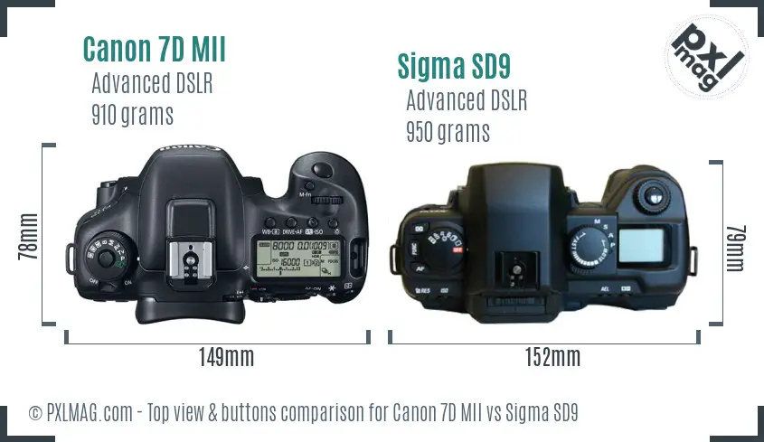 Canon 7D MII vs Sigma SD9 top view buttons comparison