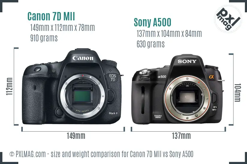 Canon 7D MII vs Sony A500 size comparison