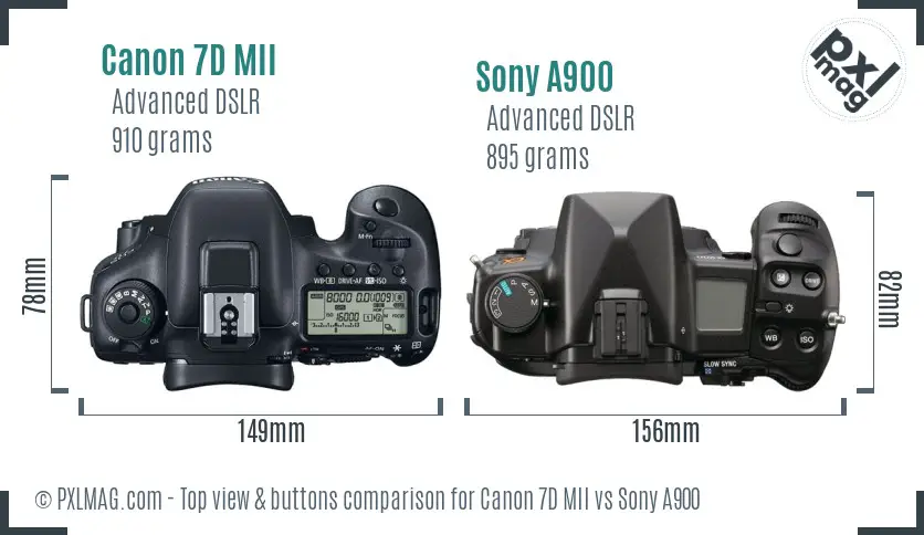 Canon 7D MII vs Sony A900 top view buttons comparison
