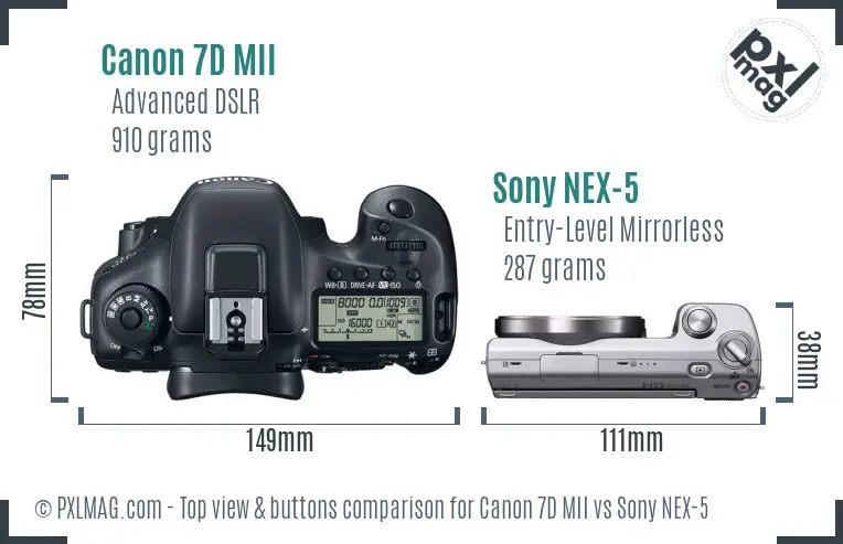 Canon 7D MII vs Sony NEX-5 top view buttons comparison