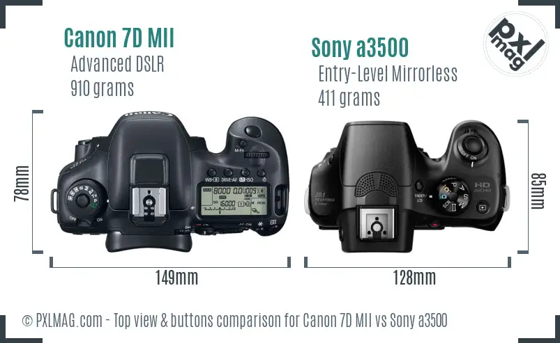 Canon 7D MII vs Sony a3500 top view buttons comparison