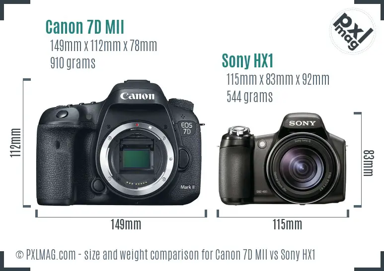 Canon 7D MII vs Sony HX1 size comparison