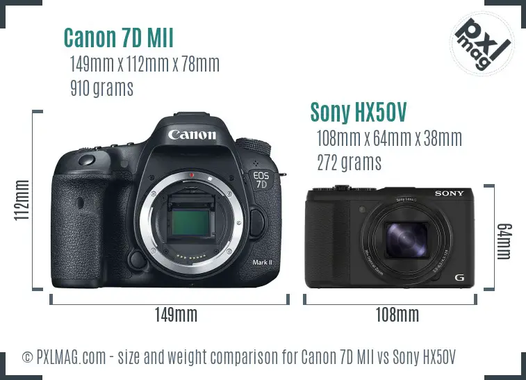 Canon 7D MII vs Sony HX50V size comparison