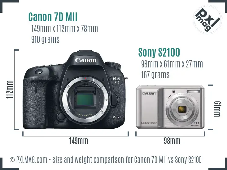 Canon 7D MII vs Sony S2100 size comparison