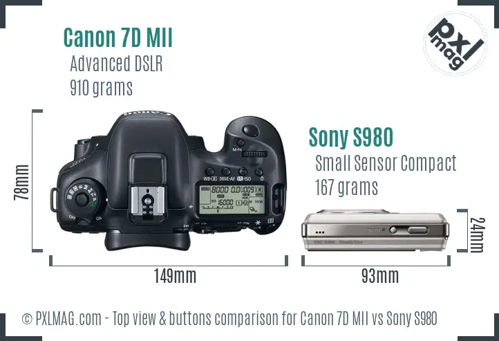 Canon 7D MII vs Sony S980 top view buttons comparison