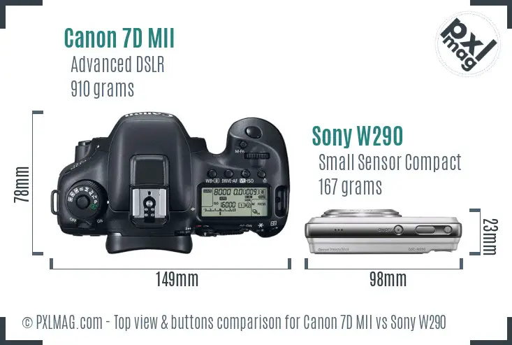 Canon 7D MII vs Sony W290 top view buttons comparison