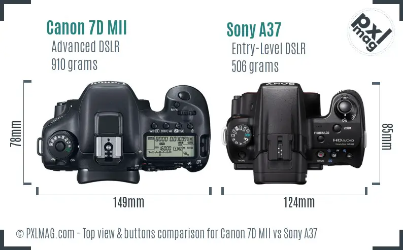 Canon 7D MII vs Sony A37 top view buttons comparison