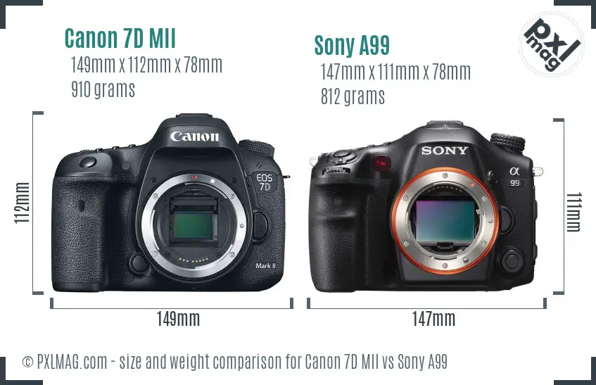 Canon 7D MII vs Sony A99 size comparison