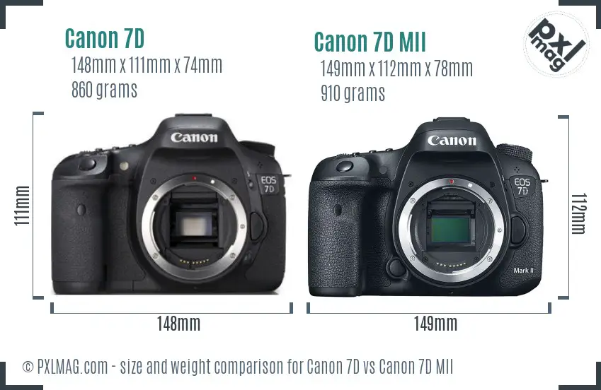 Canon 7D vs Canon 7D MII size comparison