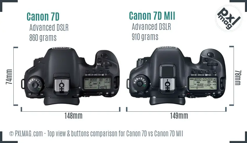 Canon 7D vs Canon 7D MII top view buttons comparison