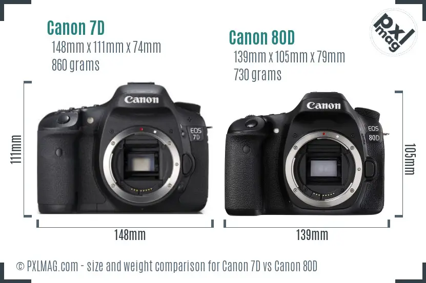 Canon 7D vs Canon 80D size comparison