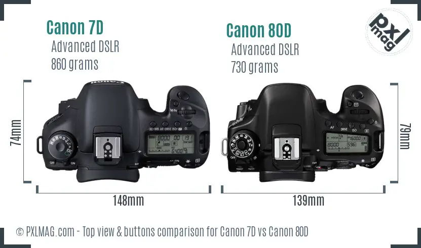 Canon 7D vs Canon 80D top view buttons comparison