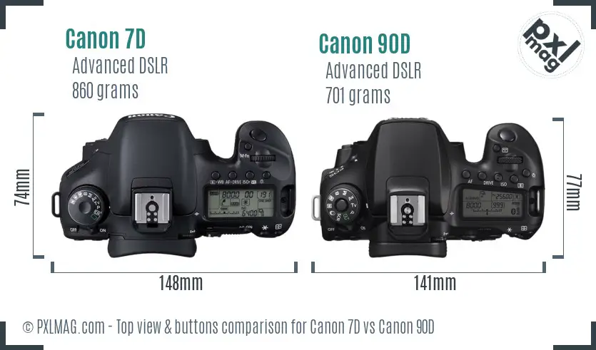 Canon 7D vs Canon 90D top view buttons comparison