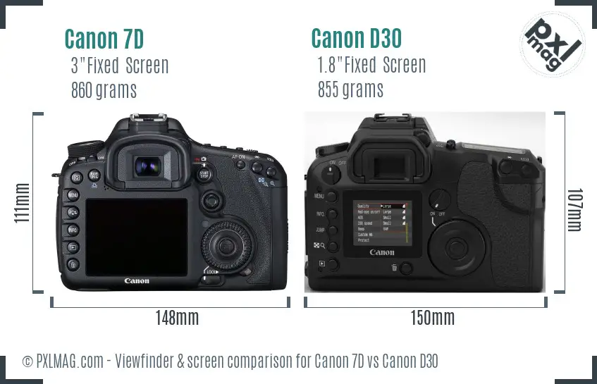 Canon 7D vs Canon D30 Screen and Viewfinder comparison