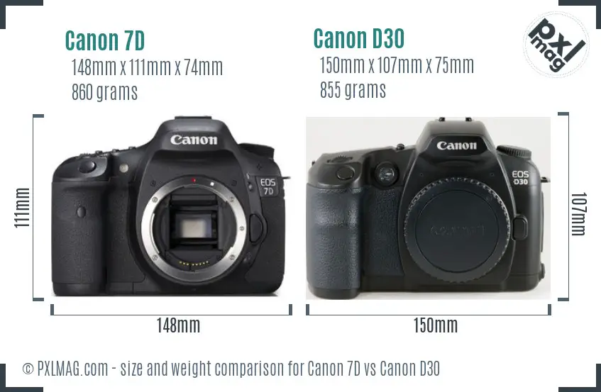 Canon 7D vs Canon D30 size comparison