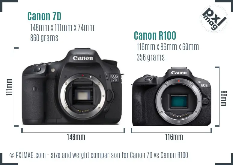 Canon 7D vs Canon R100 size comparison