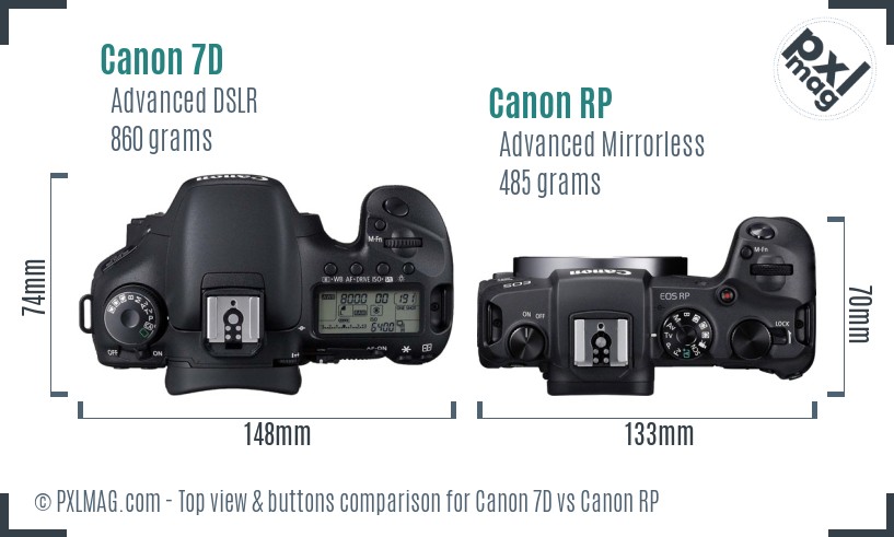 Canon 7D vs Canon RP top view buttons comparison