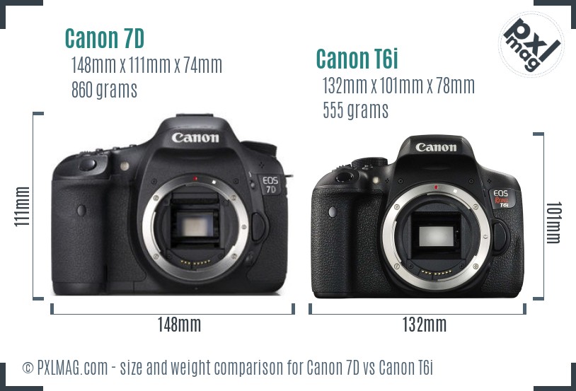 Canon 7D vs Canon T6i size comparison