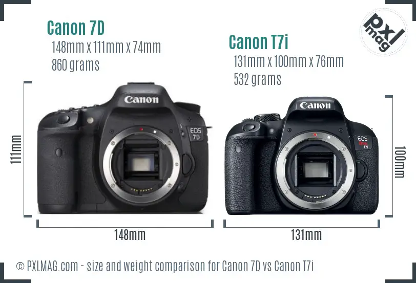 Canon 7D vs Canon T7i size comparison