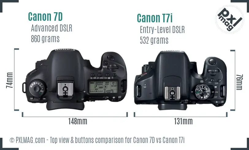 Canon 7D vs Canon T7i top view buttons comparison