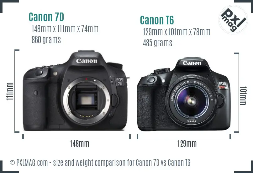 Canon 7D vs Canon T6 size comparison