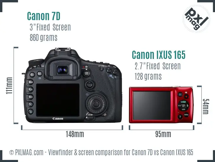 Canon 7D vs Canon IXUS 165 Screen and Viewfinder comparison