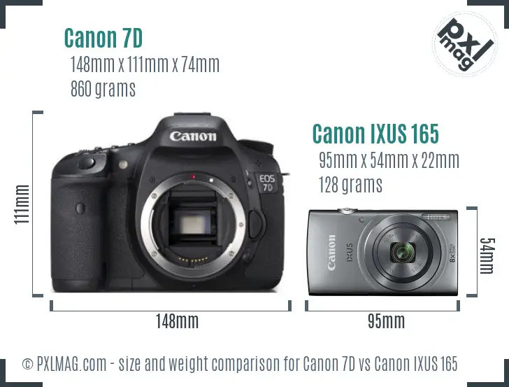 Canon 7D vs Canon IXUS 165 size comparison