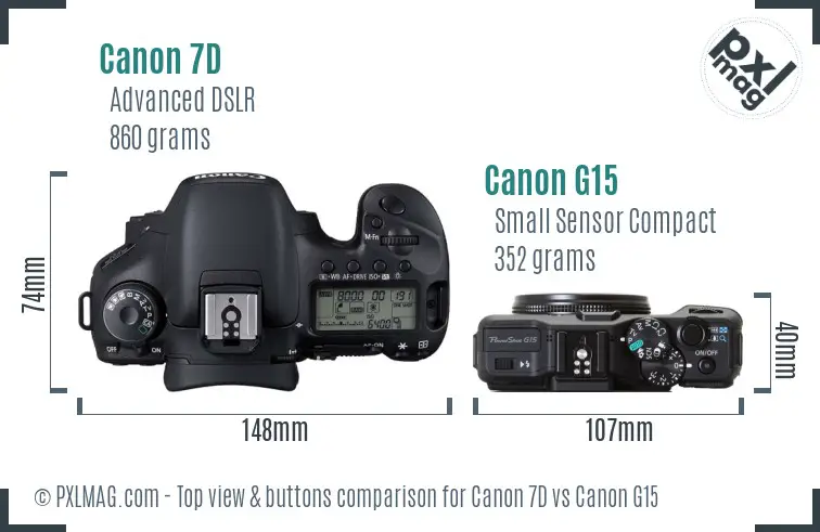Canon 7D vs Canon G15 top view buttons comparison