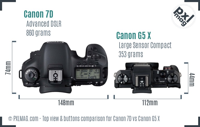 Canon 7D vs Canon G5 X top view buttons comparison